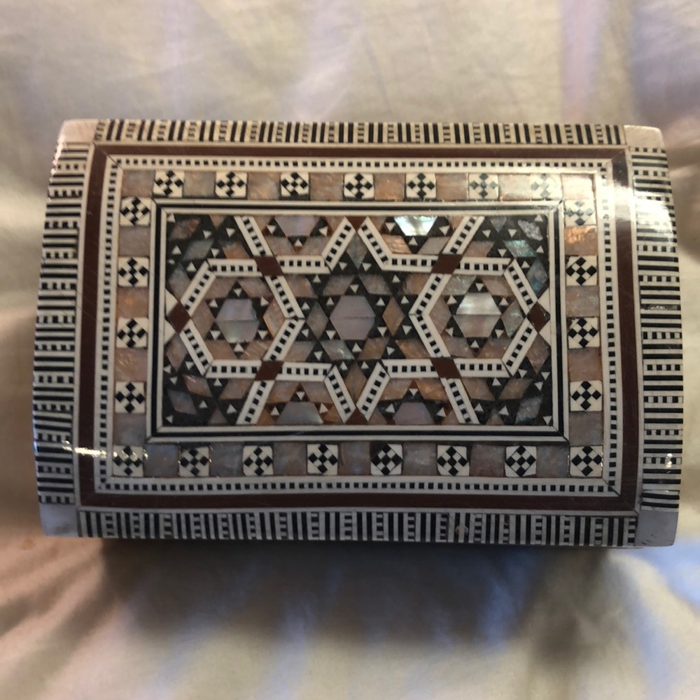 Small wooden box with mother of pearl detailing